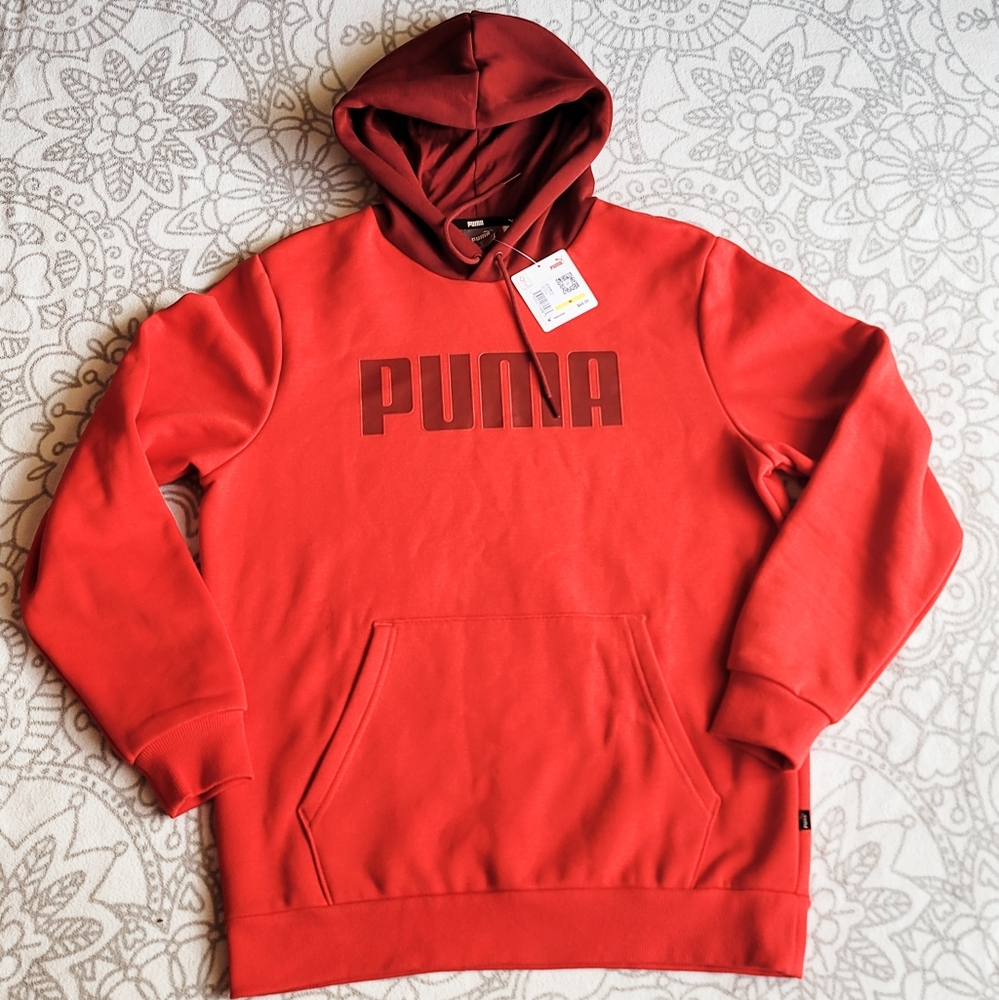 NWT PUMA Logo Color Block Red and Maroon Pullover Hooded Sweatshirt Size…